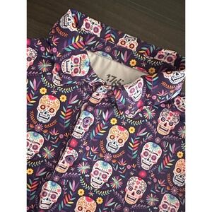 1764 Golf Polo Men's Medium I'm Dead Violet Skulls Performance Shirt Bright